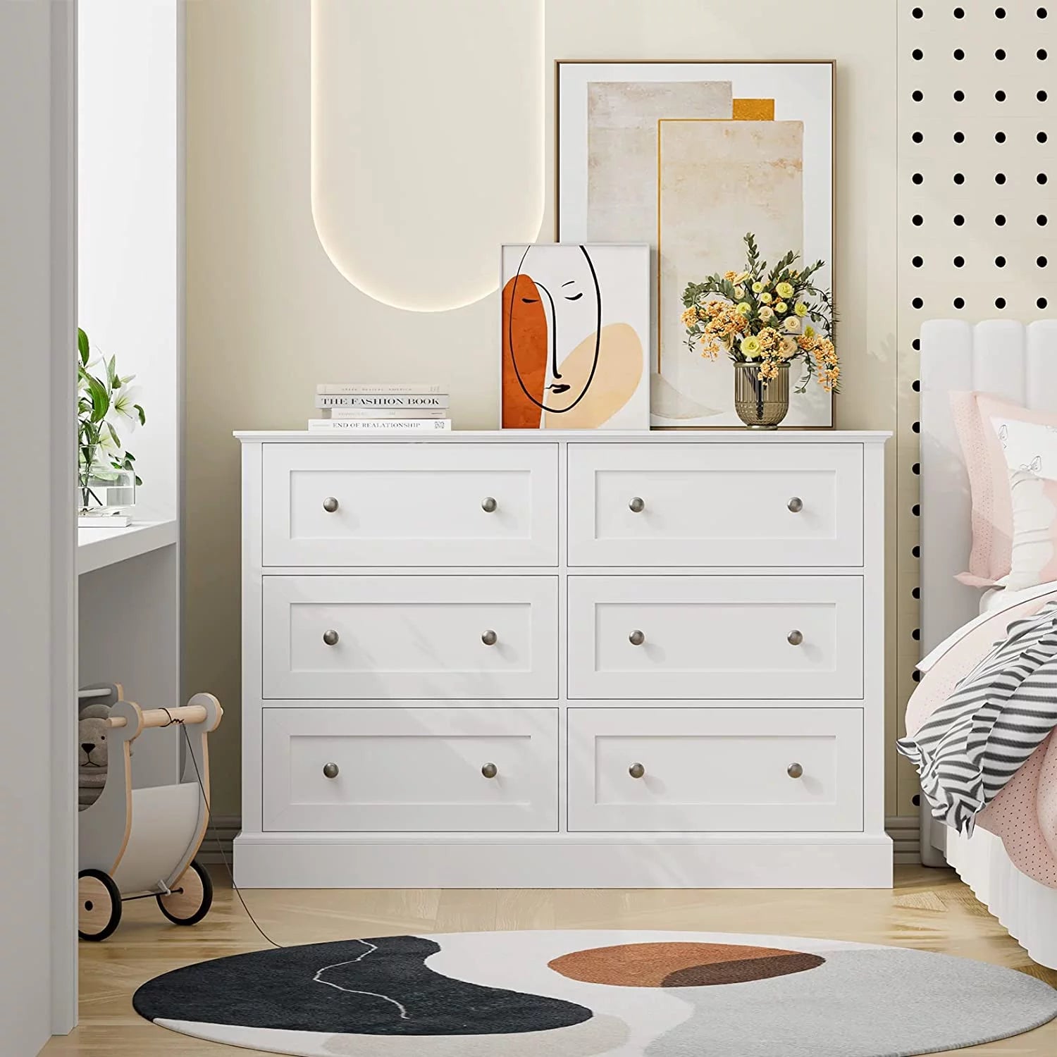White 6 Drawer Double Dresser X7894
