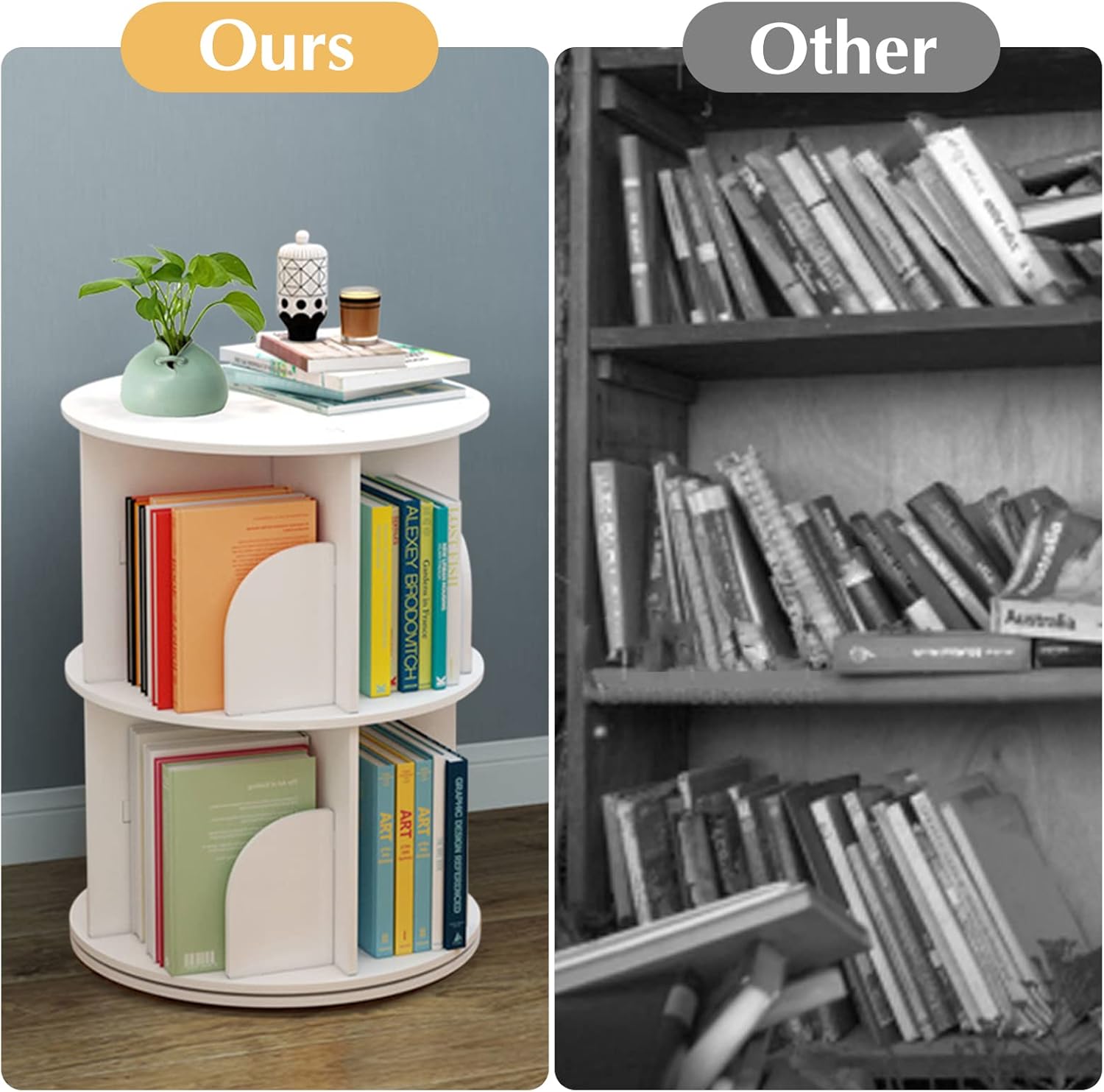 White 2 Tiers Rotating Bookshelf D17695