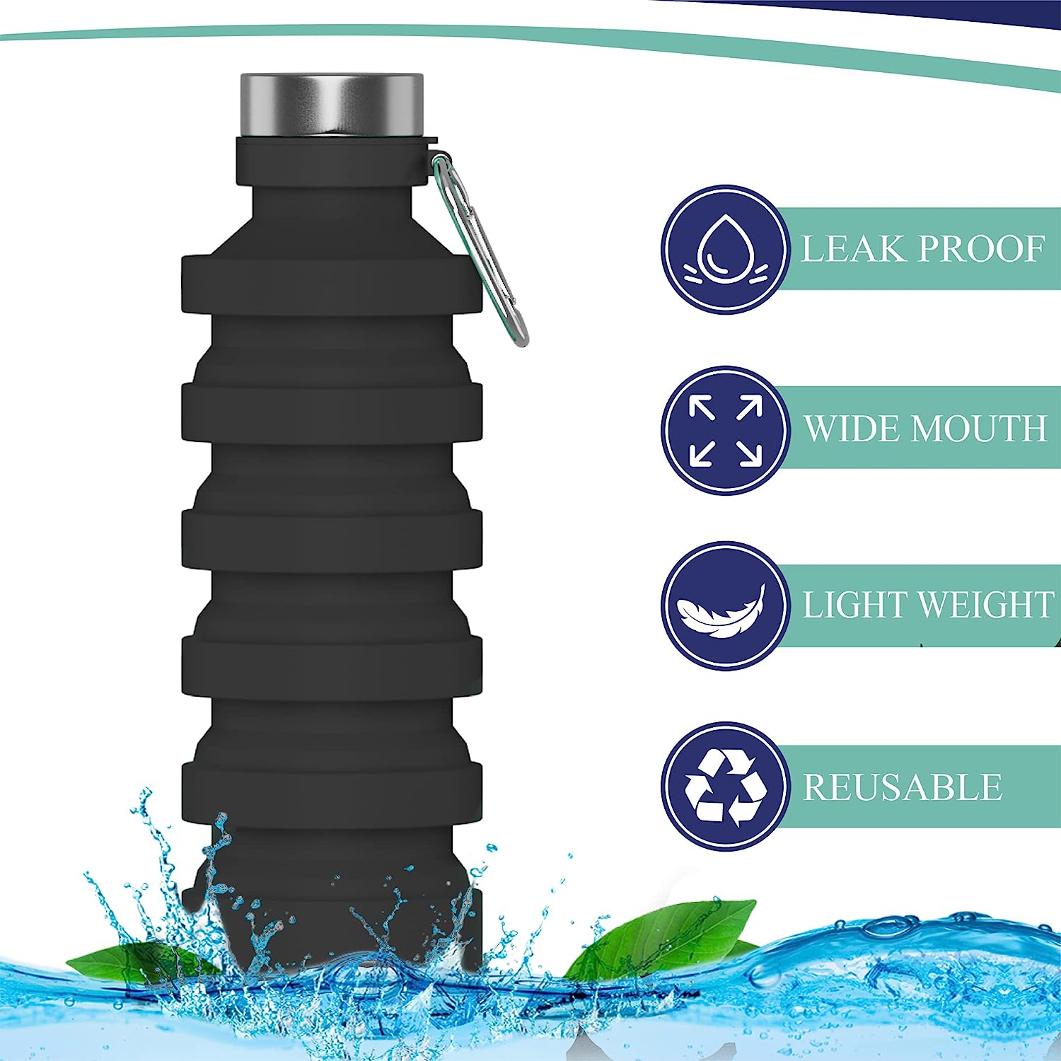 2 Pack Collapsible Silicone Water Bottle Q678