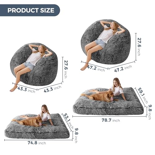 Giant Bean Bag Chair Bed, High-Density Foam Filling, Machine Washable W43765