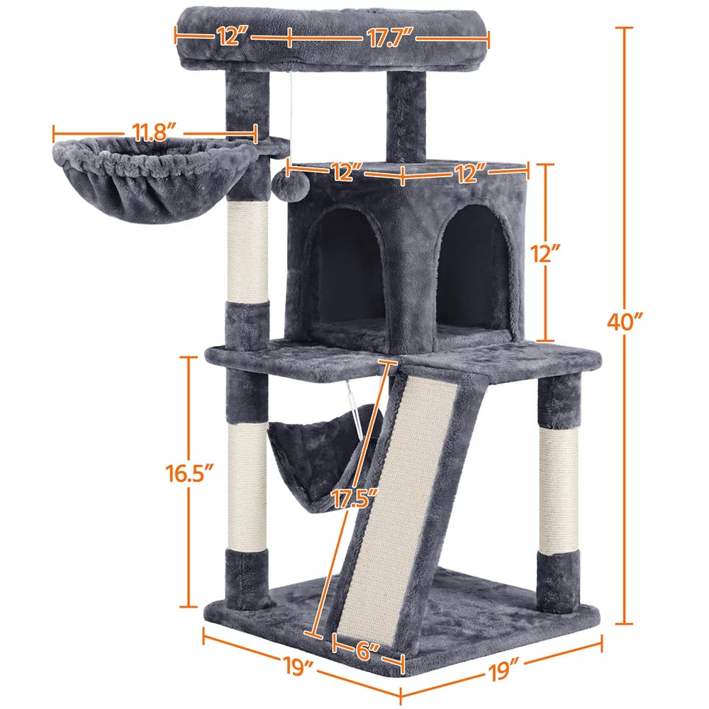 Dark Gray Cat Tree Tower with Condo Perch Platform Basket L291244