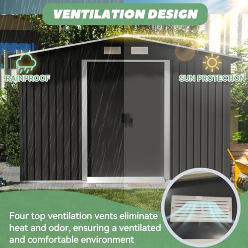 Gray Metal Outdoor Storage Shed with Double Sliding Door L759