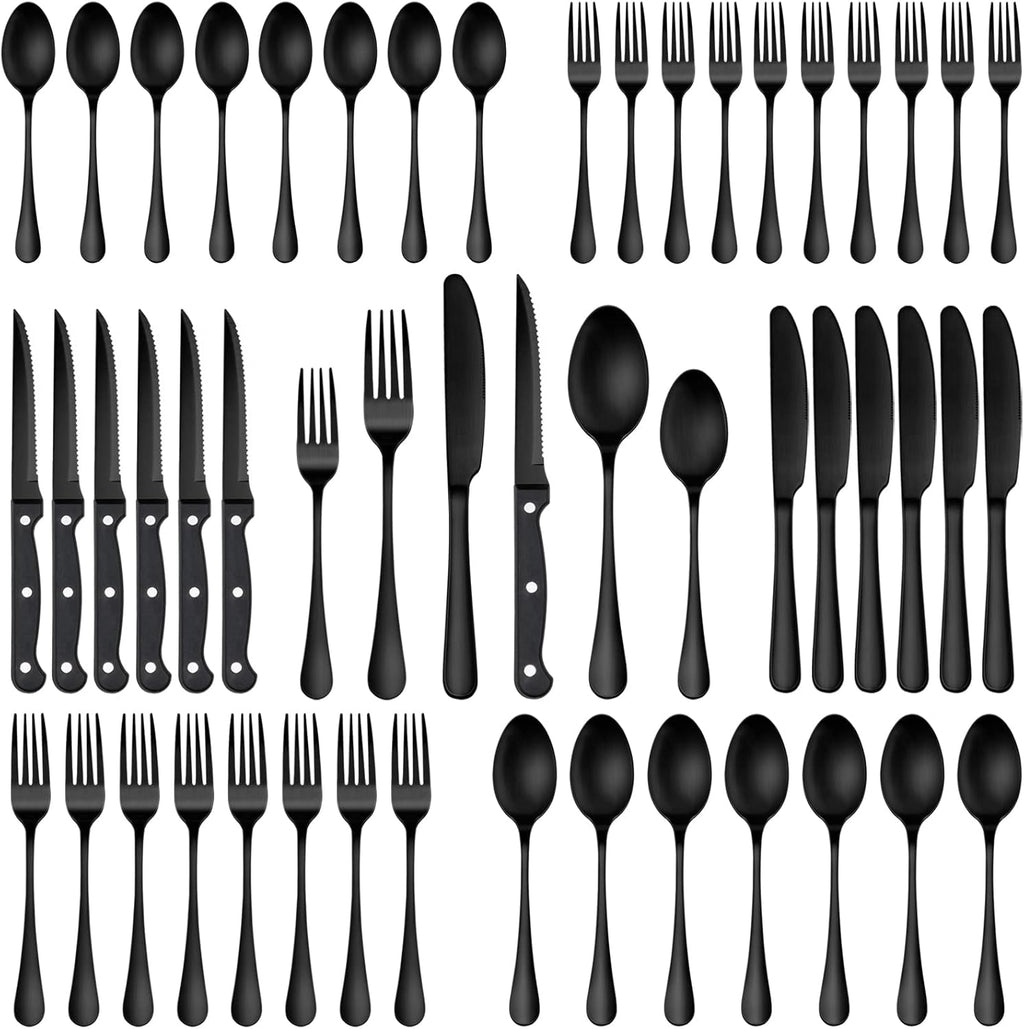 48 Piece Matte Black Stainless Steel Flatware Set with Steak Knives Y4581