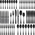 48 Piece Matte Black Stainless Steel Flatware Set with Steak Knives Y4581
