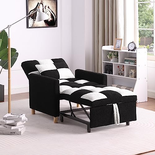 Adjustable Velvet Sleeper Sofa Chair Bed with Pillow V8455
