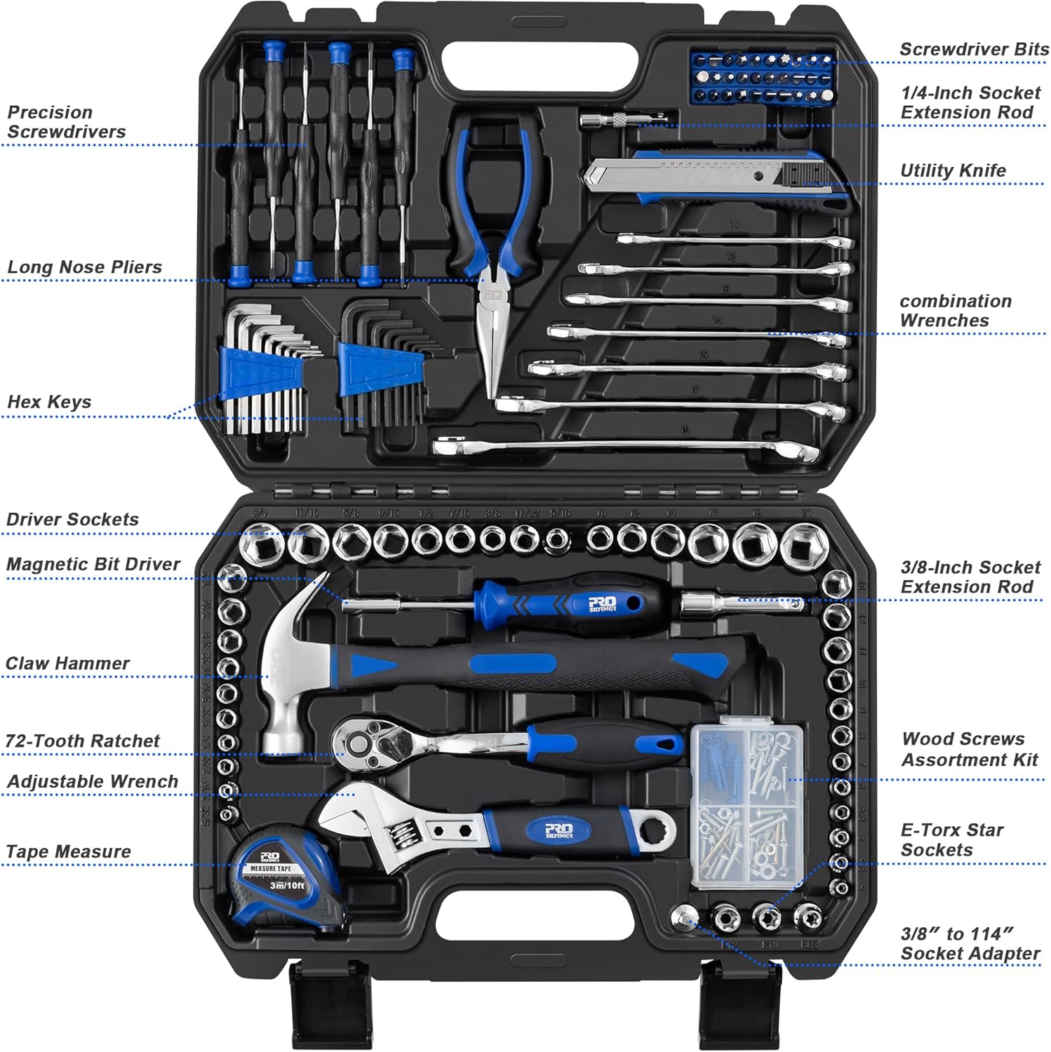 200-Piece Hand Tool Set with Toolbox Storage Case T501