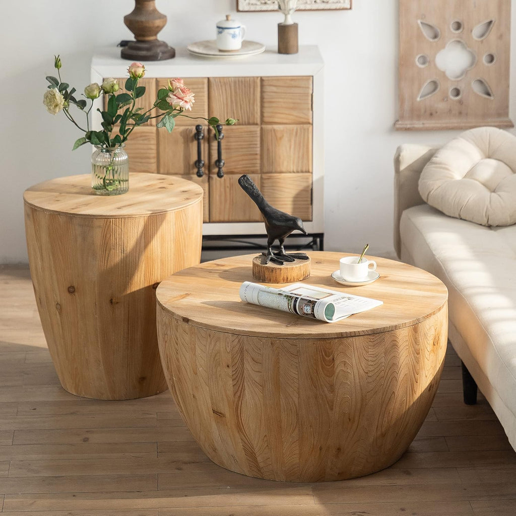 Round Wood Coffee Table Set of 2 with Storage W339089