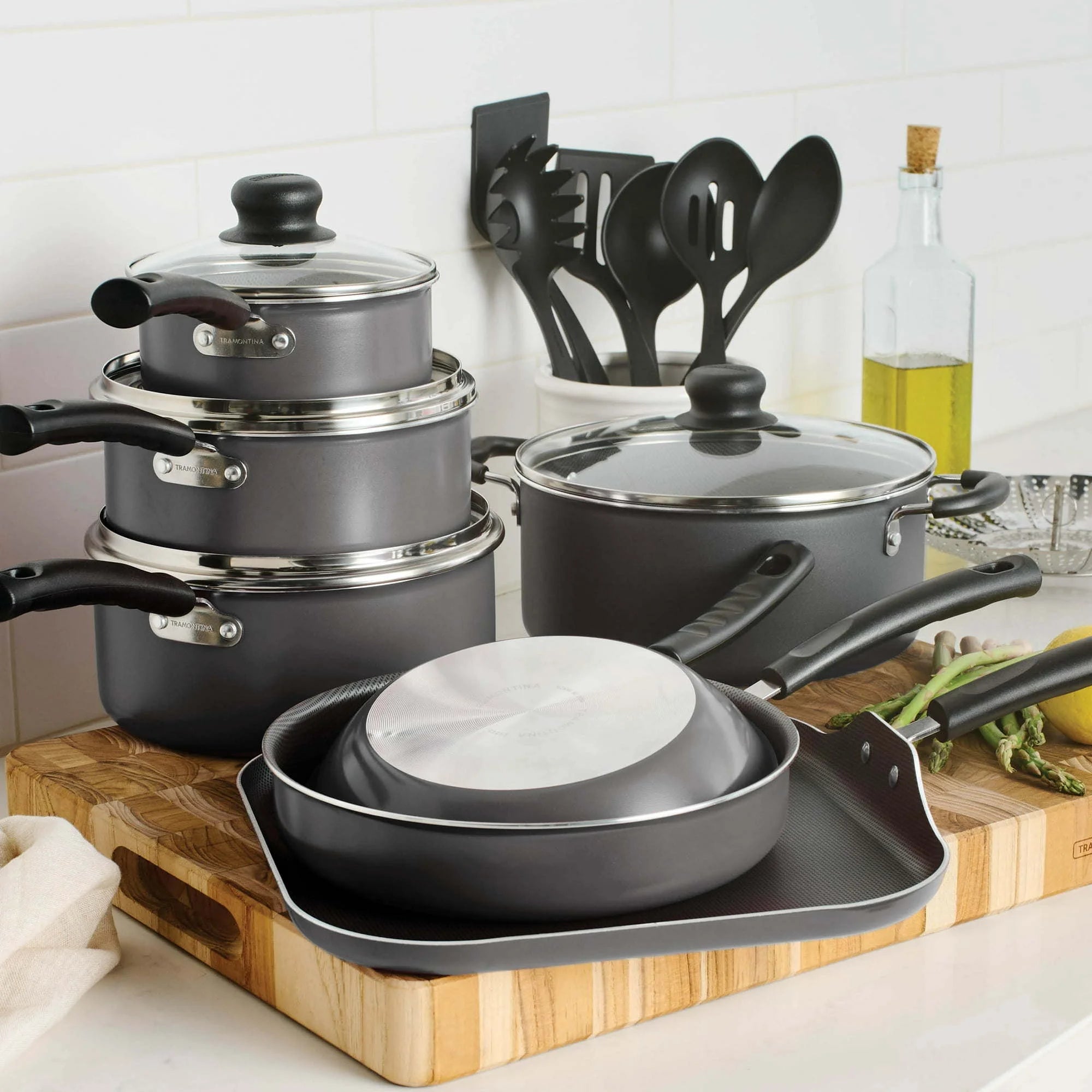 18 Piece Non-stick Steel Gray Cookware Set C9013