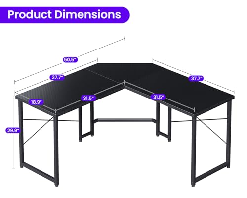 Black 51 inch L Shaped Gaming Desk with Carbon Fiber Surface L6875