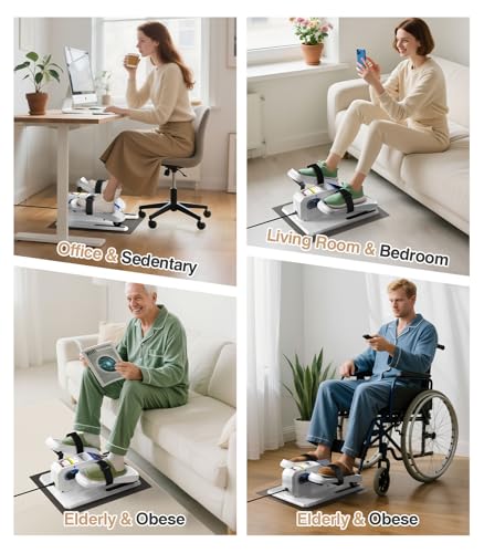 Under Desk Elliptical Machine, Electric Leg Exerciser with Remoter, 12 Manual Adjustable Speed and 3 Automatic Speed, Portable Seated Pedal Exerciser J9455
