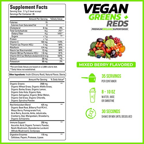 Vegan Greens & Reds Superfood Powder, 35 Servings U264827