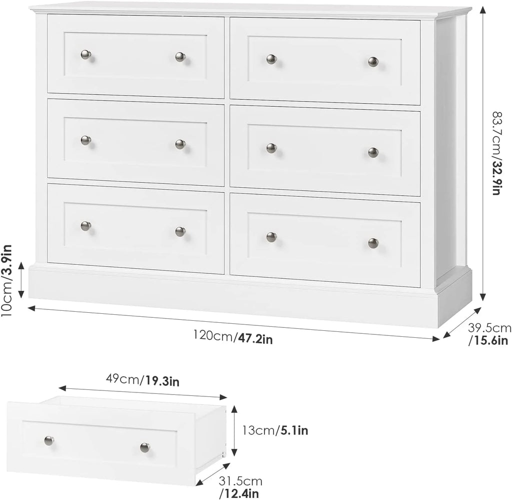White 6 Drawer Double Dresser X7894
