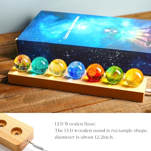 7 Pcs Crystal Glass Decorative Ball Set with LED Wooden Base X3427