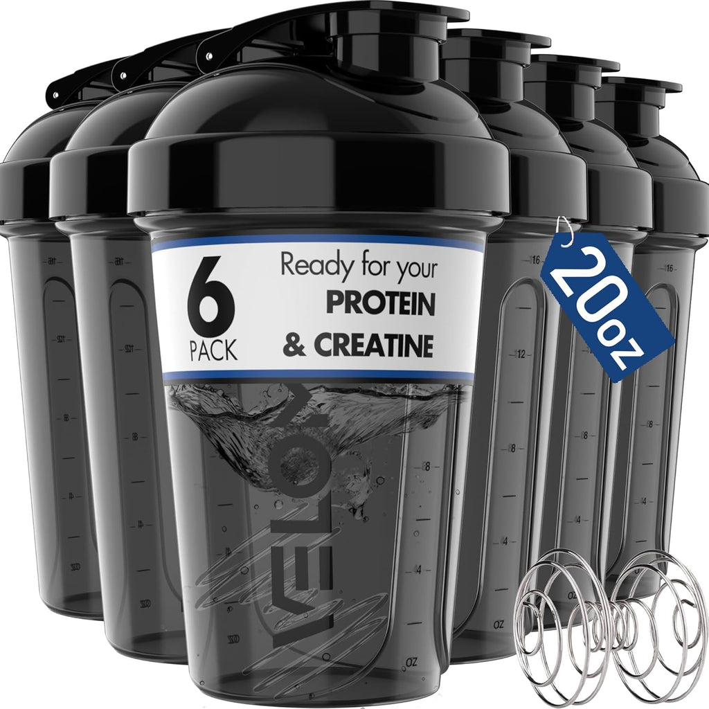 20 OZ 6 Pack Black Protein Shaker Bottles S3084