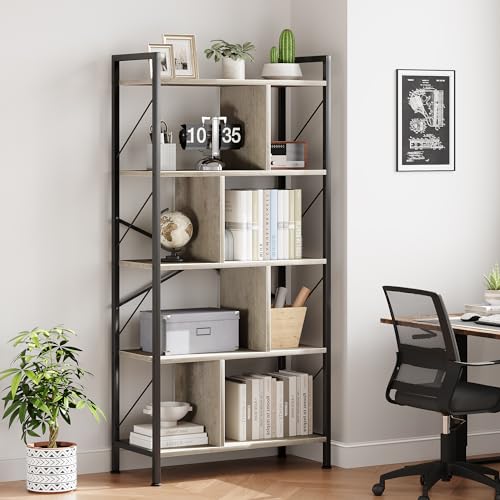 5 Tier Rustic Brown Bookshelf with Metal Frame M7552
