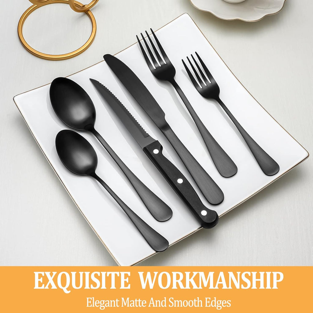 48 Piece Matte Black Stainless Steel Flatware Set with Steak Knives Y4581
