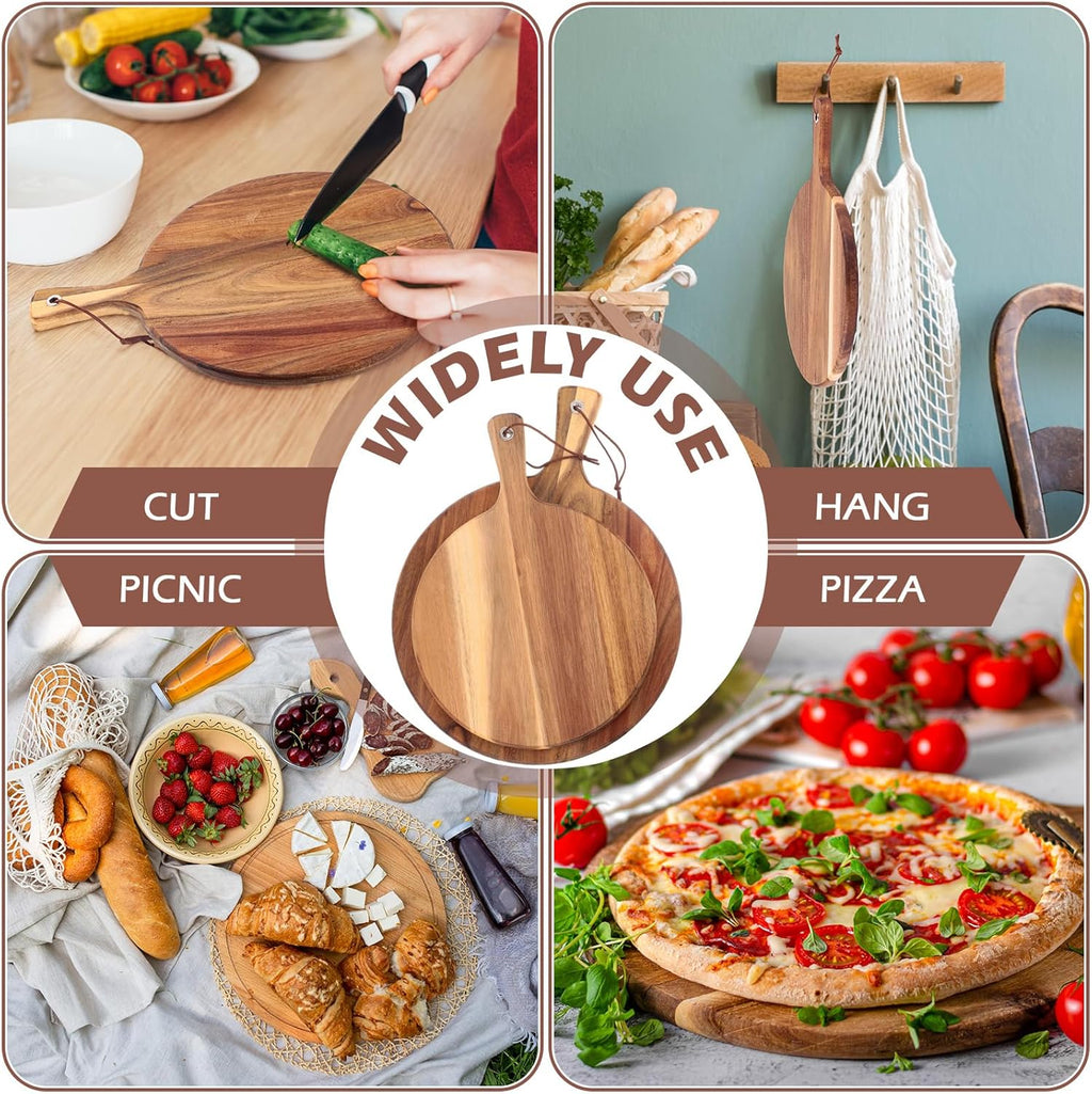 16 Pack Acacia Wood Cutting Board with Handle Thick Round Charcuterie Boards 2 Size K46775