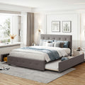 Light Gray Upholstered Platform Bed with Drawers N9122