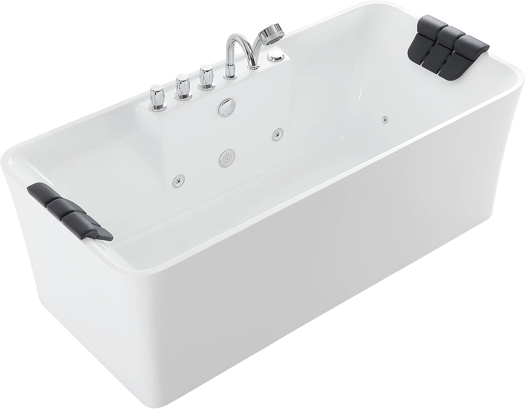 67 Inch Freestanding Acrylic Whirlpool Bathtub with 8 Jets, White T737149