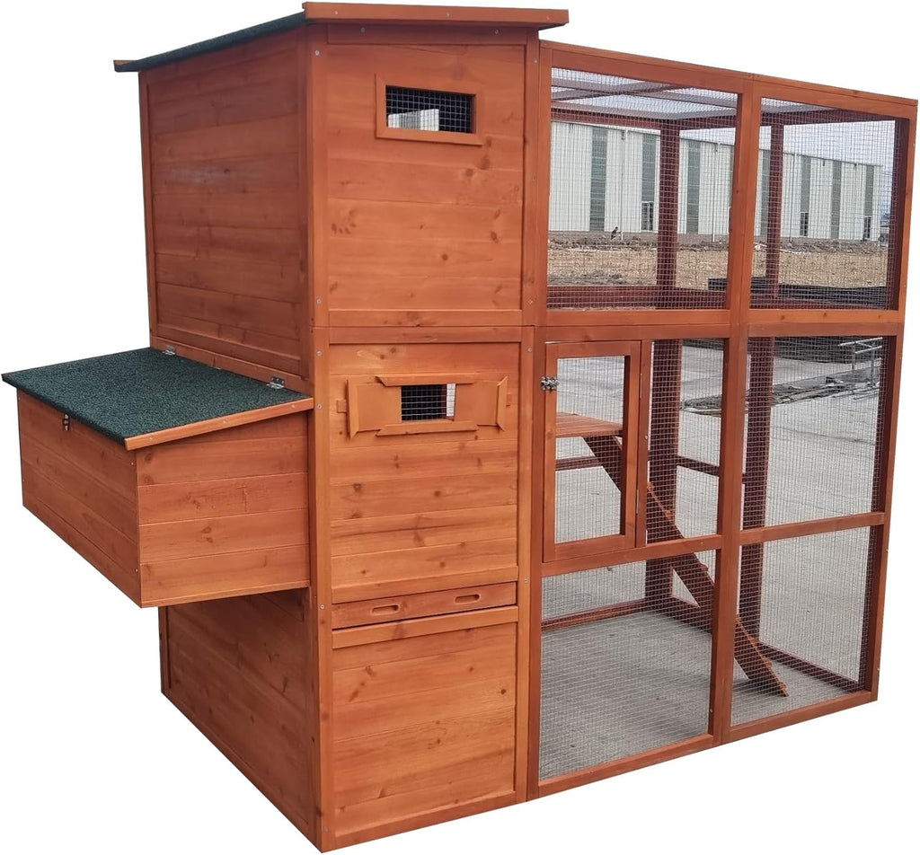 90.6" Wood Chicken Coop Hen House Nesting Box Run Cleaning Tray R509274