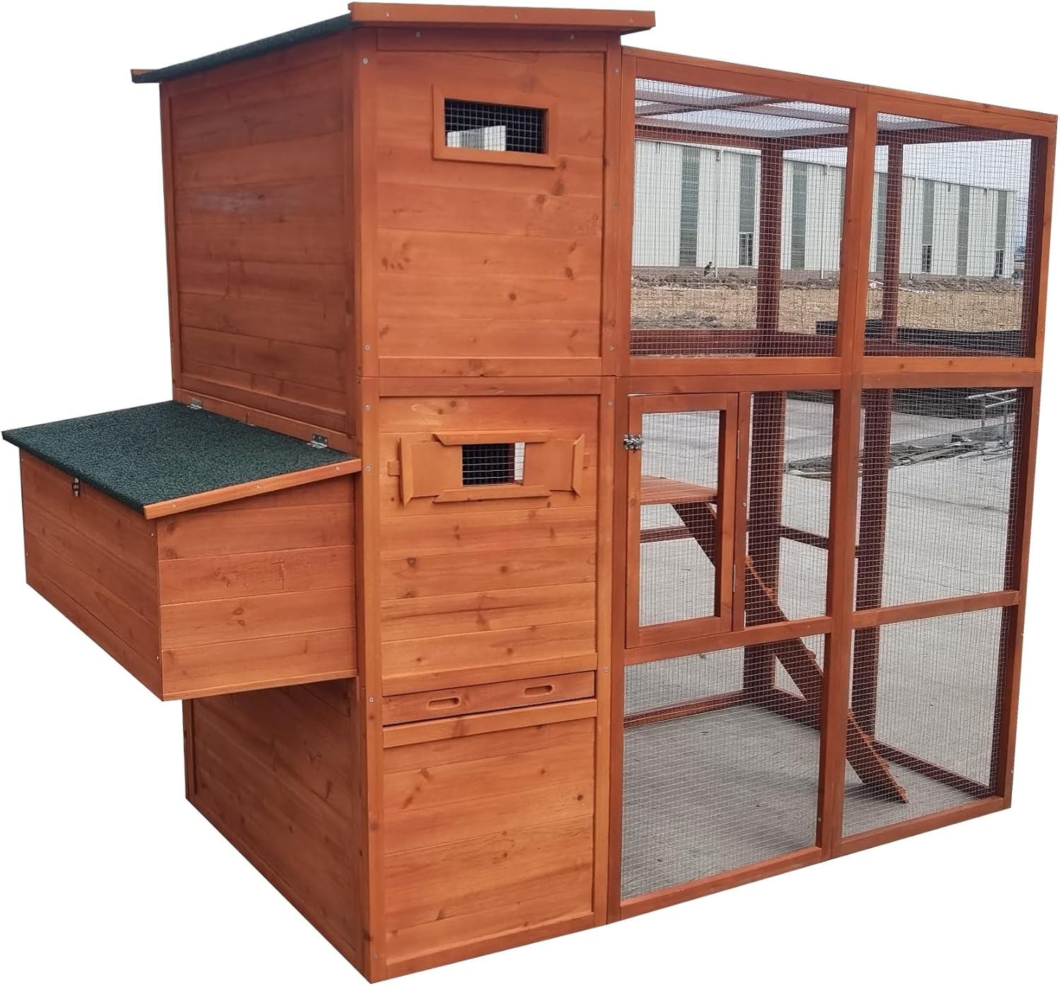 90.6" Wood Chicken Coop Hen House Nesting Box Run Cleaning Tray R509274
