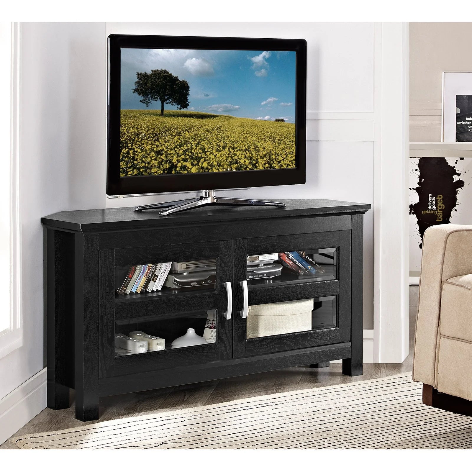 Grey Wash Wood Corner TV Console Y3977