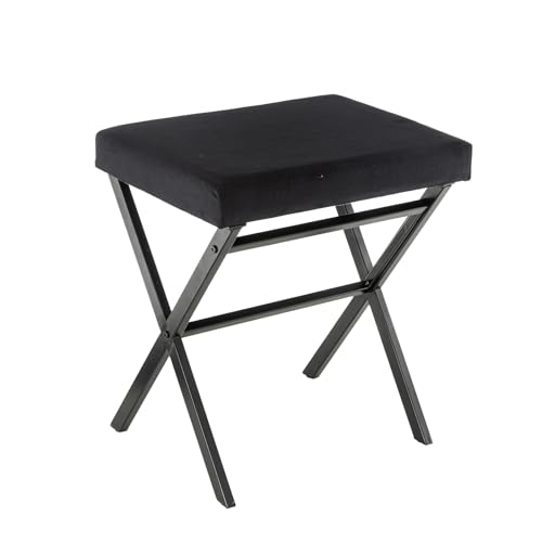 Black Square Thickened Cushion Vanity Stool with Metal X Legs S176