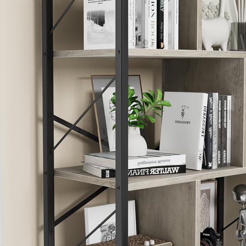 5 Tier Rustic Brown Bookshelf with Metal Frame M7552