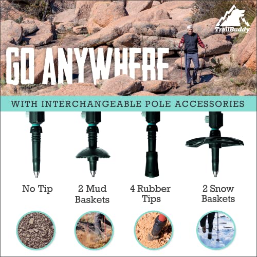 Pair of 2 Lightweight Collapsible Aluminum Trekking Poles with Cork Grip R965192