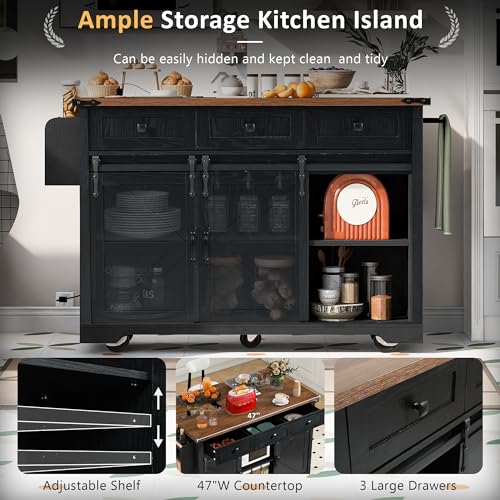 White Farmhouse Kitchen Island with Power Outlet and Drop Leaf B691