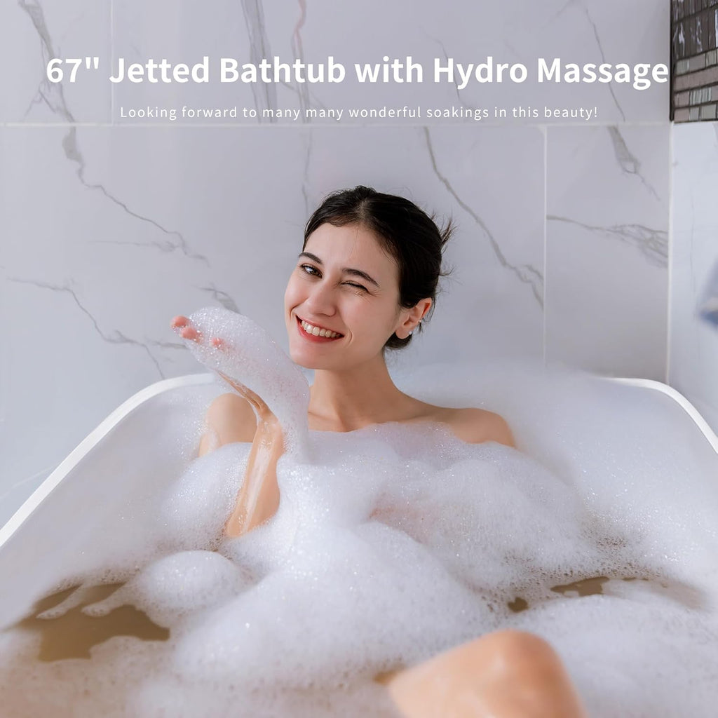 67 Inch Freestanding Acrylic Whirlpool Bathtub with 8 Jets, White T737149
