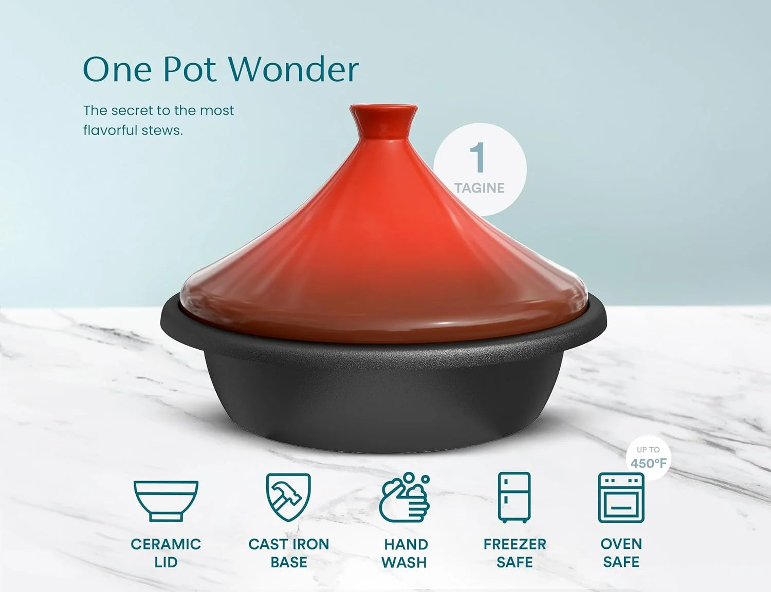 3.3 QT Enameled Cast Iron Tagine with Ceramic Lid F97649
