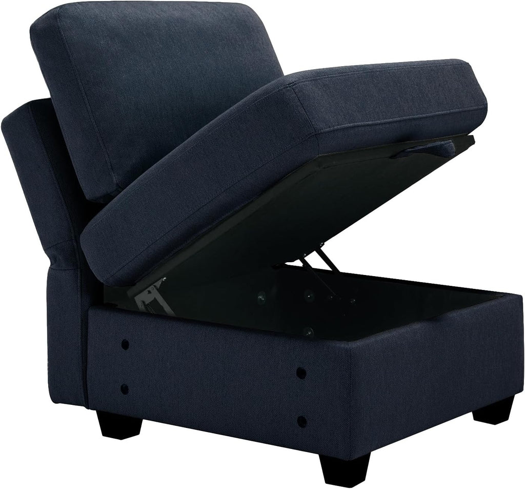 Blue 2 Seater Sectional Sofa with Ottoman and Storage X83854