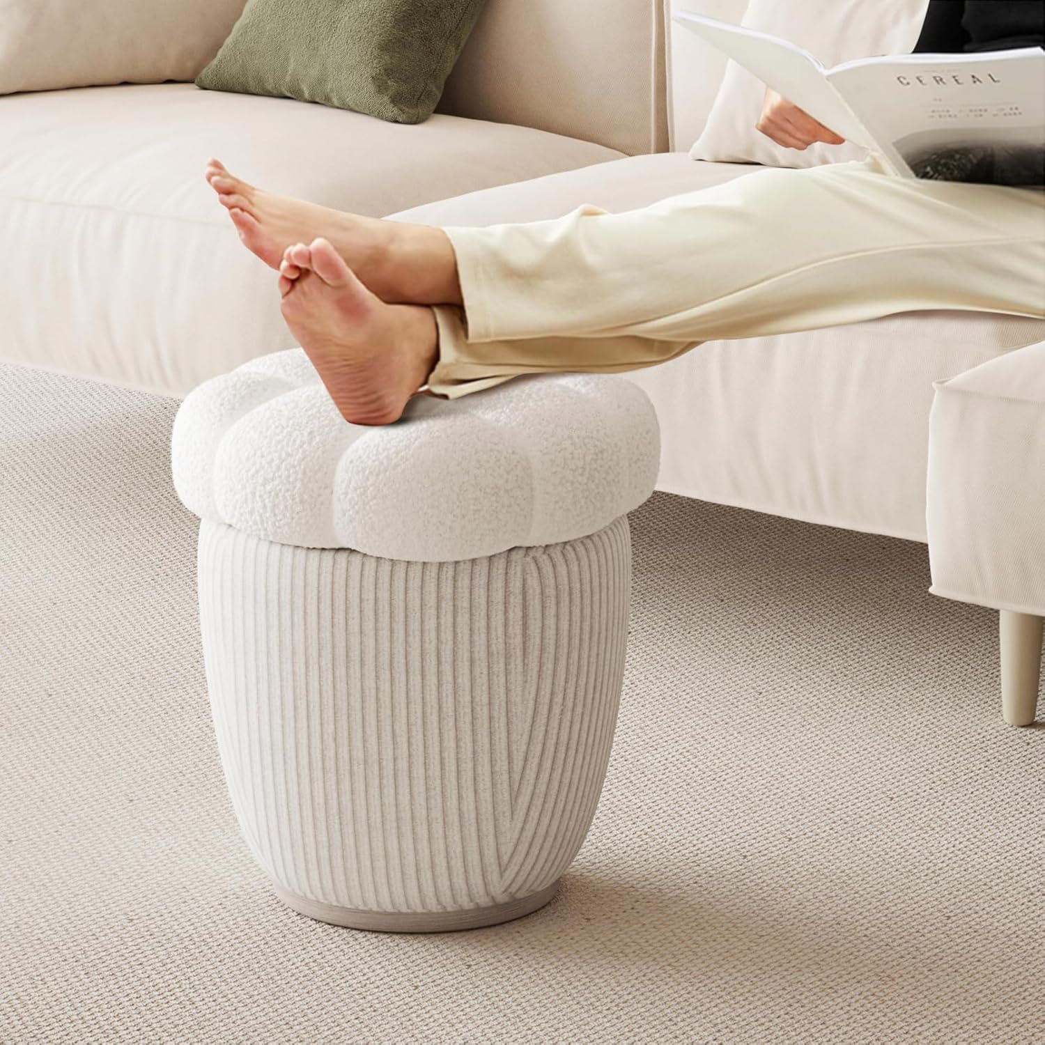 White Round Ottoman with Removable Lid T15240
