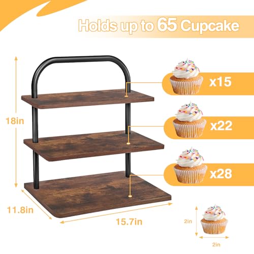 3 Tier Square Wood Cupcake Stand D820766
