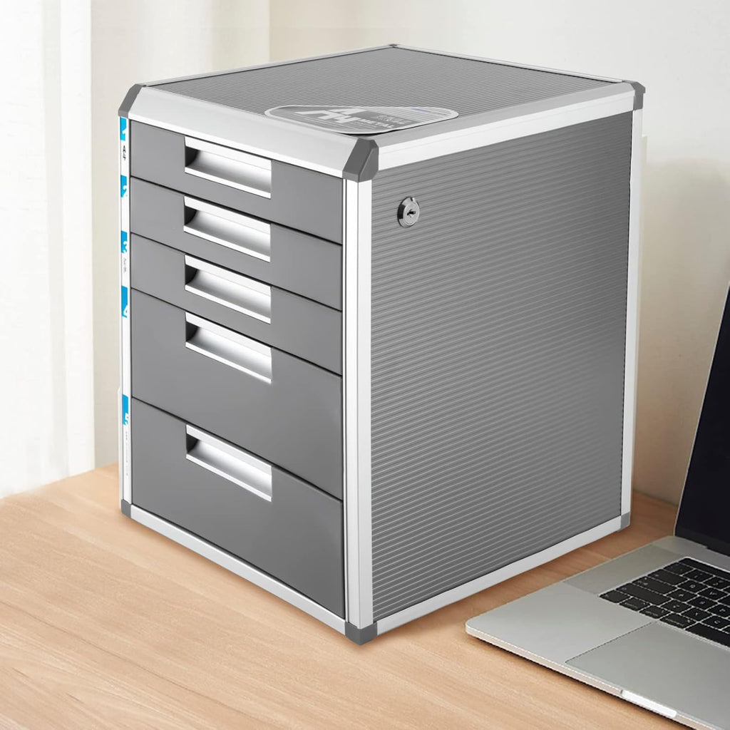 Grey 5 Layers Desktop Drawer Organizer with Lock Y281