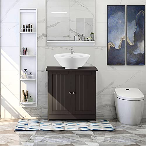 Pedestal Under Sink Storage Bathroom Vanity with 2 Doors Bathroom Cabinet 23 5/8" x 11 7/16" x 23 5/8" (Espresso) P479522