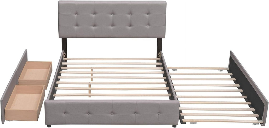 Light Gray Upholstered Platform Bed with Drawers N9122