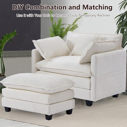 40" Chenille Lounge Chair with Ottoman (Beige, 1-Seat) Z869