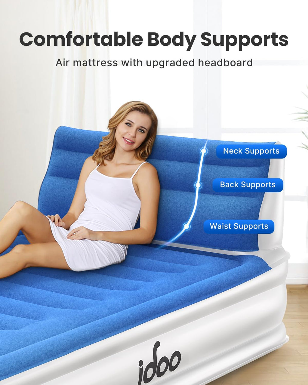 15" Blue Full Size Air Mattress with Built in Pump I834