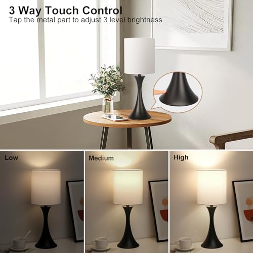 Beige Shade Cream Base 3 Way Touch Control Table Lamp Y2526