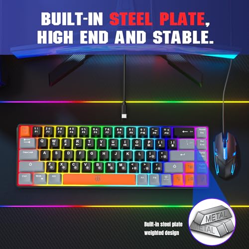 Compact RGB Backlit Gaming Keyboard (68 Keys, White&Grey&Orange) J400056