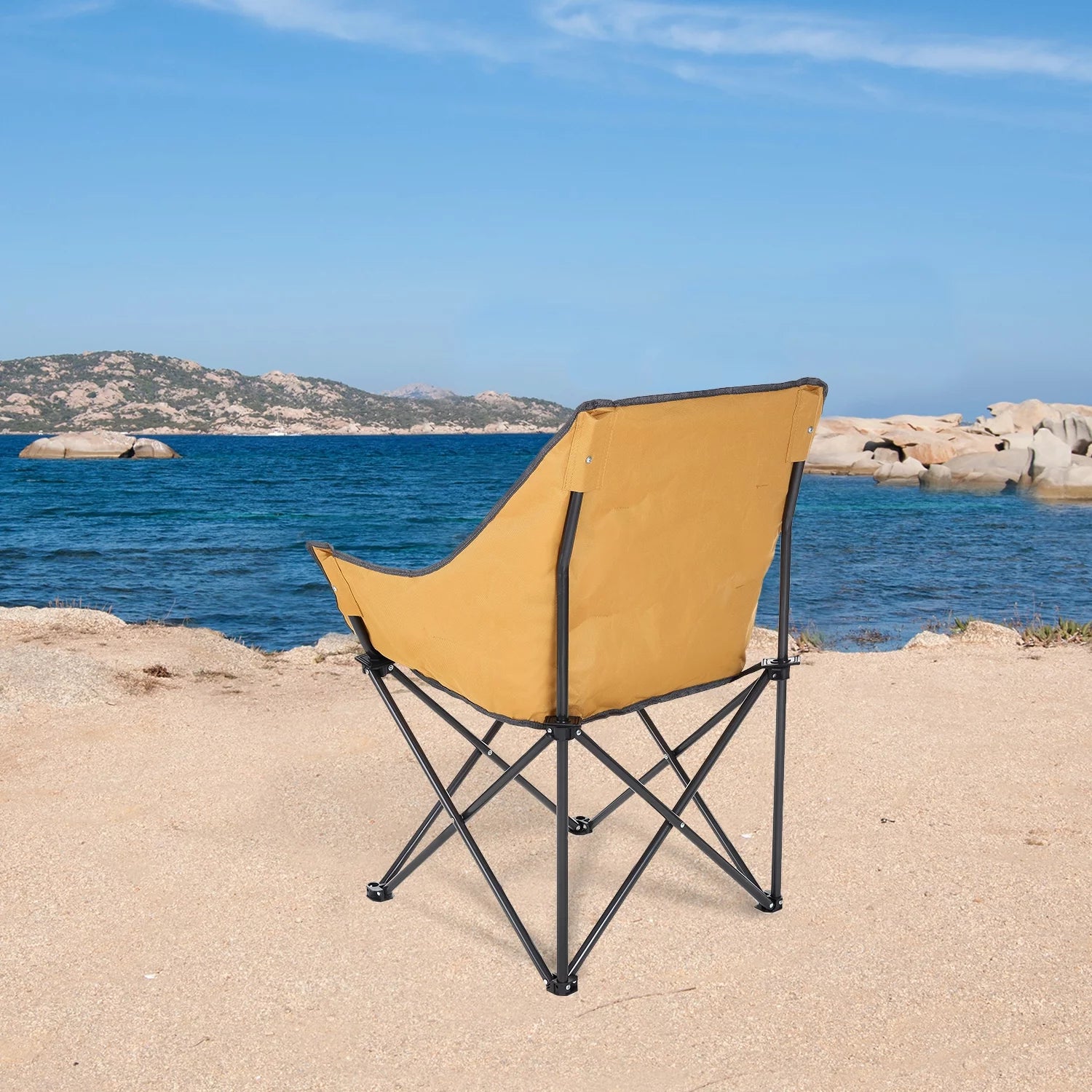 Tan Portable Folding Steel Frame Camping Chair with Carrying Bag T37425