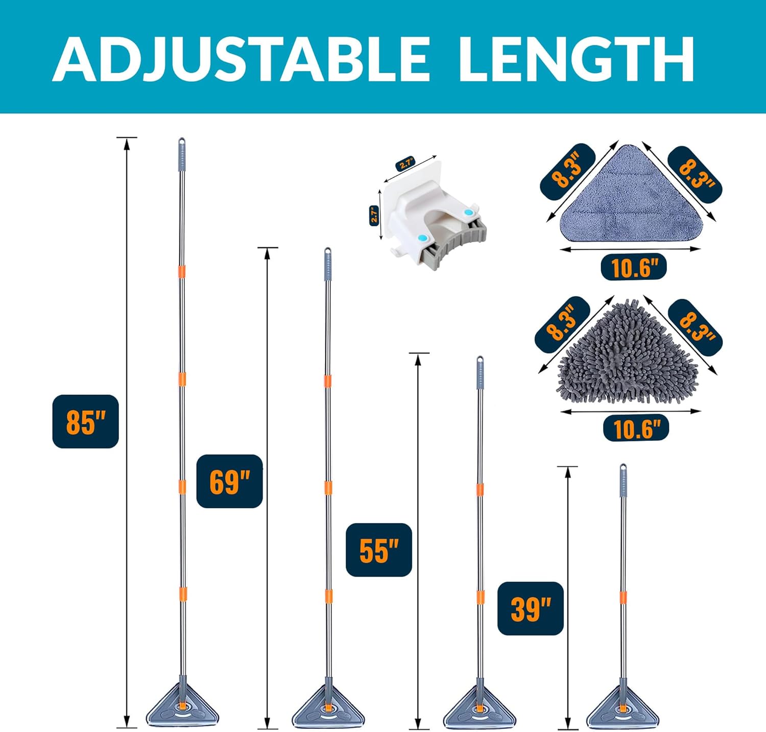 Wall Cleaning Mop with Long Handle 85 inches, 6 Microfiber Reusable Mop T71210
