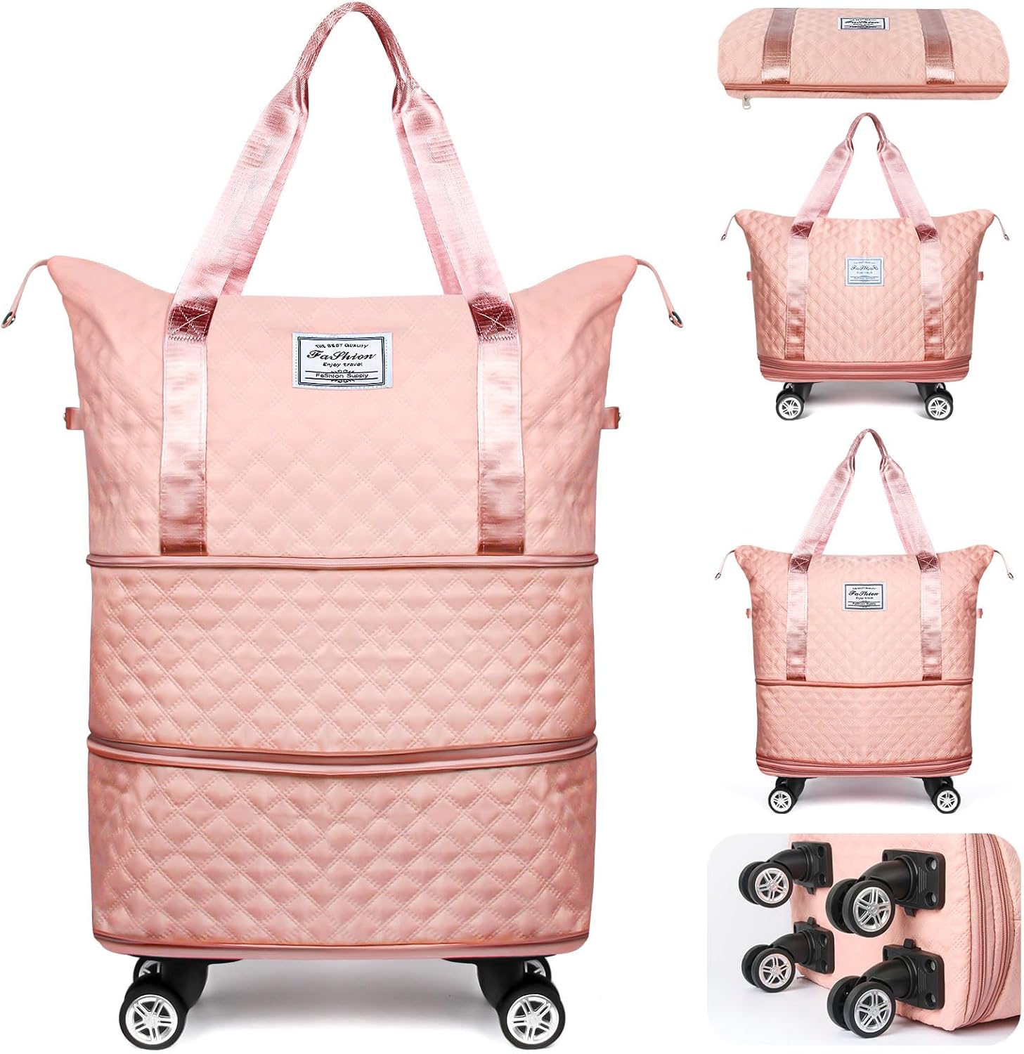 Pink Rolling Duffle Bag with Wheels and Handle Y9443