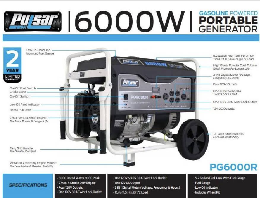 6,000 Peak Watt Gas-Powered Portable Generator G46441