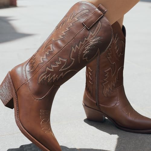 Cowboy Boots Pull On Pointy Toe Mid Calf Boots H40485