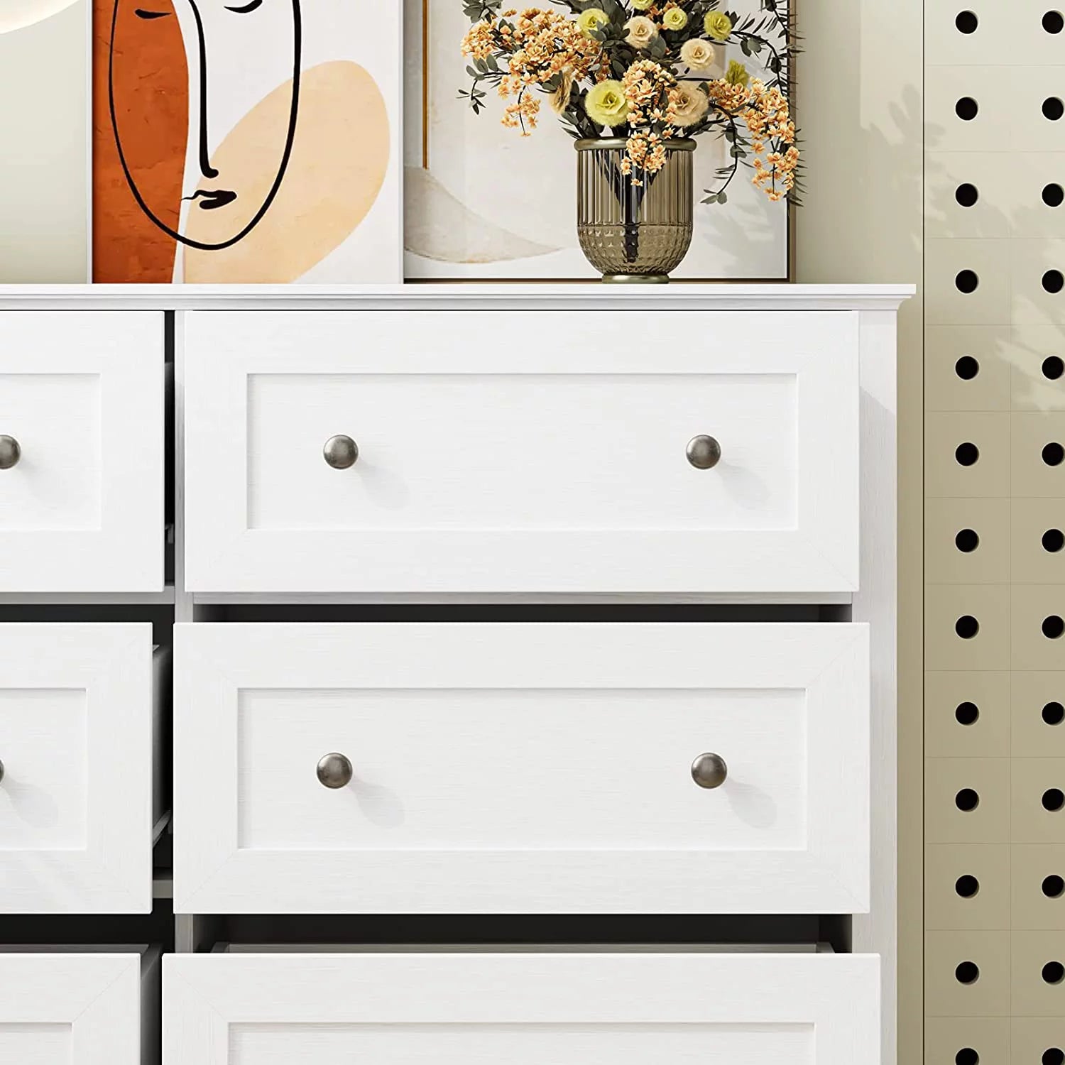 White 6 Drawer Double Dresser X7894