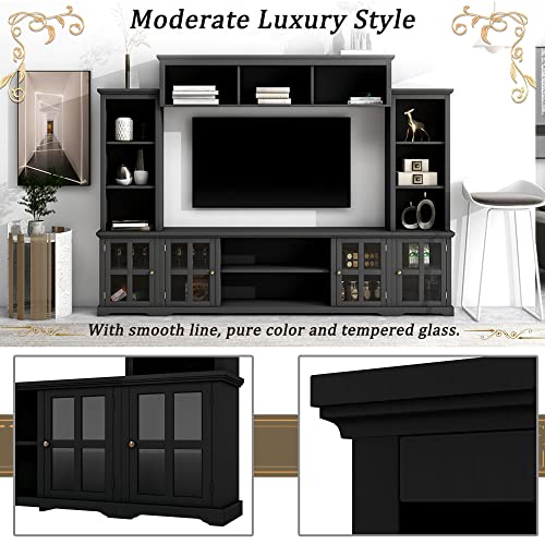 White TV Stand with Storage Bridge and Glass Door Cabinet X2391