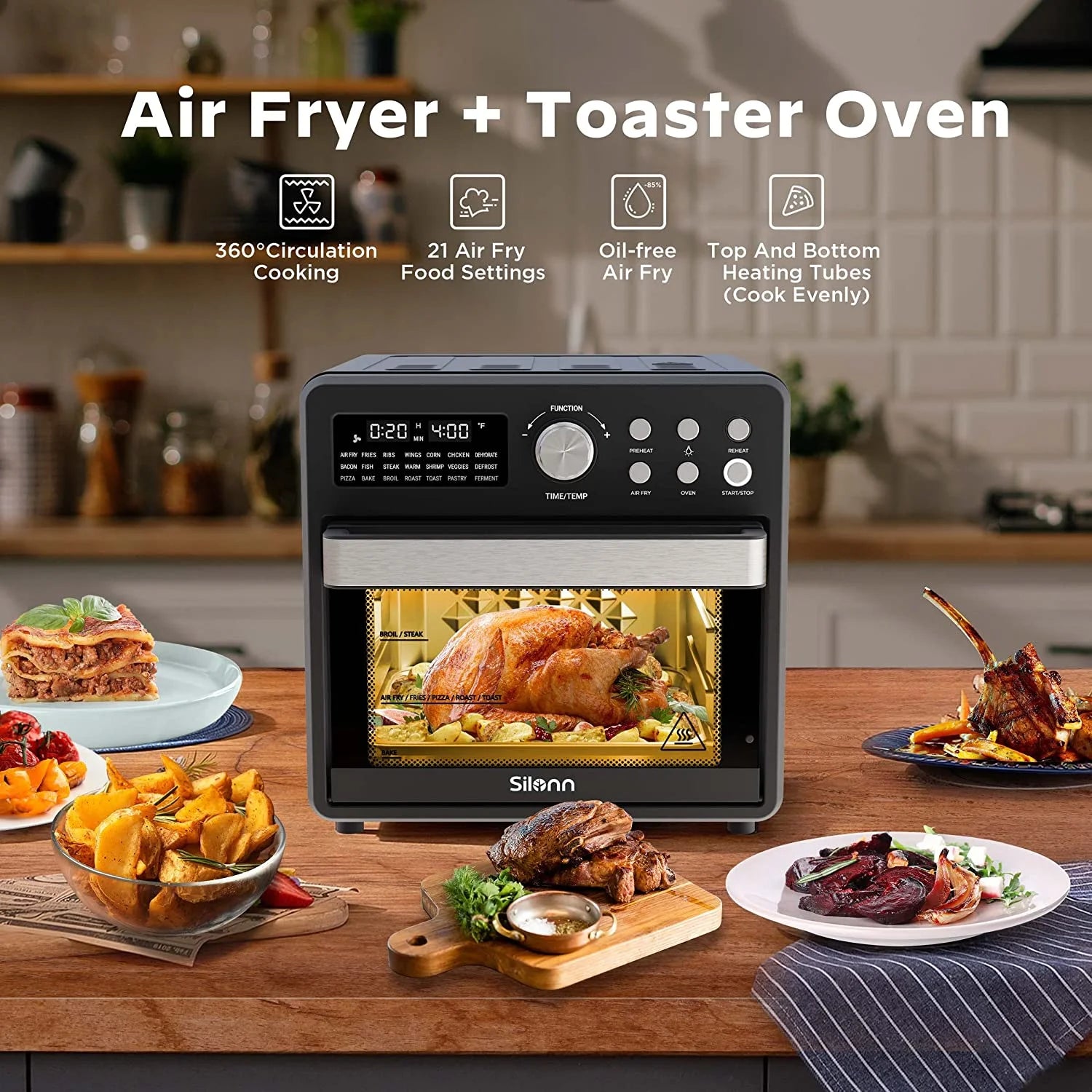 16 Quart 21-in-1 Air Fryer Toaster Oven Combo, 1600W, Black S379